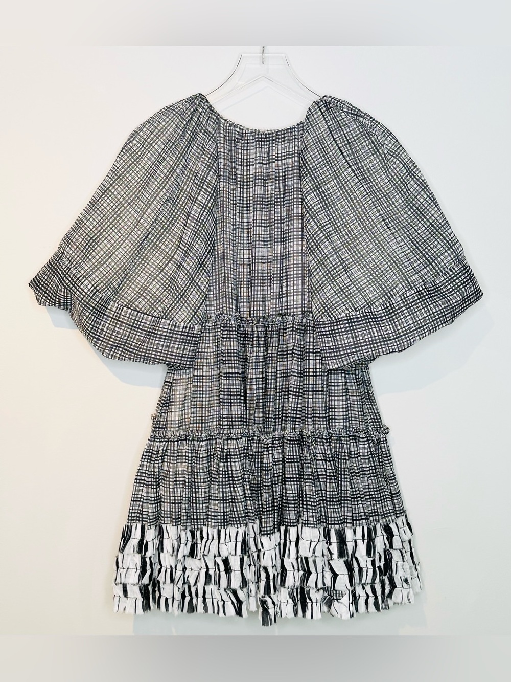 Aje Memento Black White Plaid Print Cotton Tiered Mini Dress - Picture 6 of 16